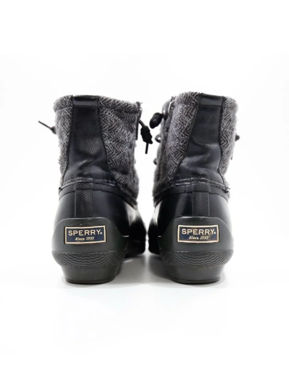 Sperry Saltwater Gray Wool & Black Rubber Waterproof Rain Duck Boots - Women's 7